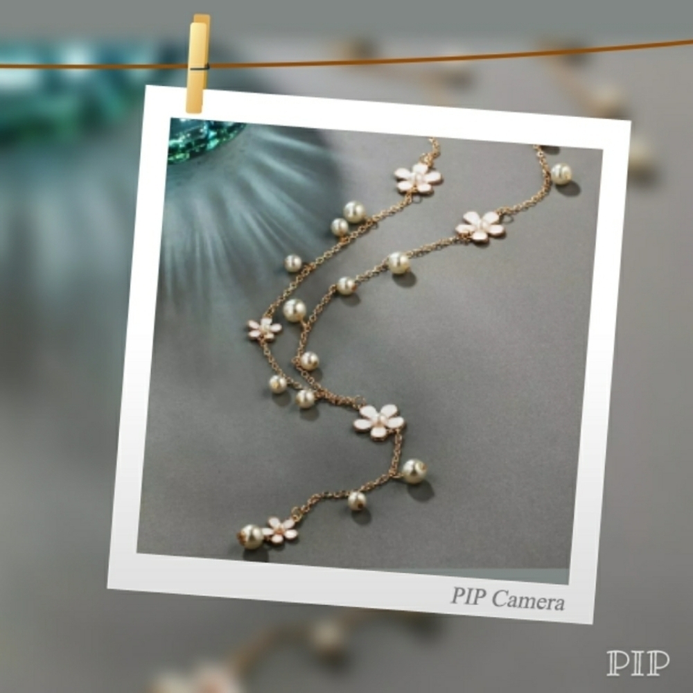 Gold Tone Glass Pearl Lariat Necklace